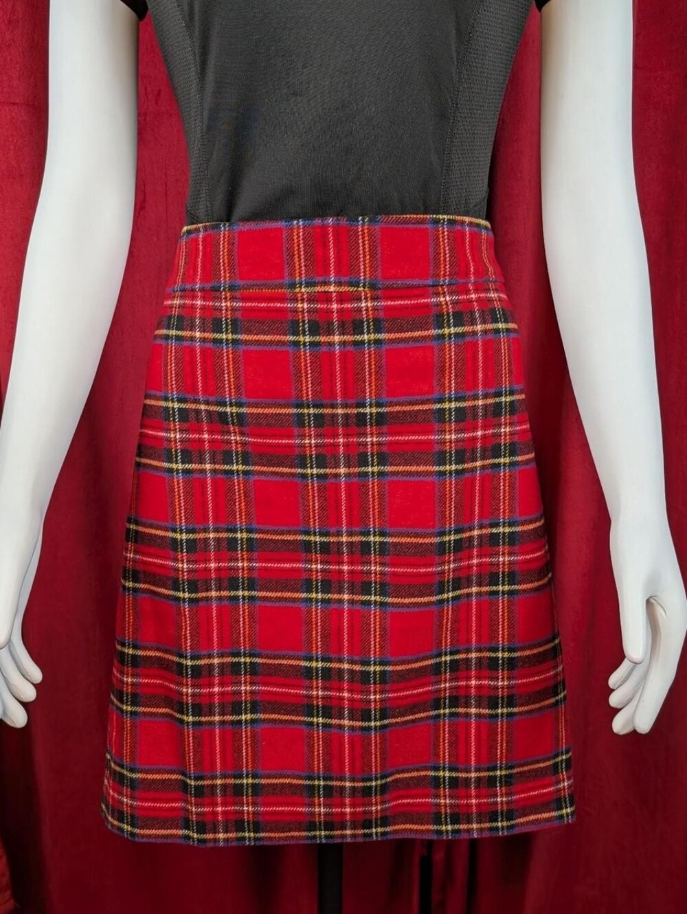 New with Tags 2024 J. Crew Wool Blend Red, Black, Yellow, & Blue Tartan Skirt